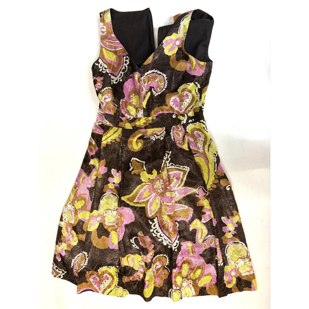 Tory Burch Silk Metallic Paisley Floral V-Neck Fit & Flare Cocktail Dress  4